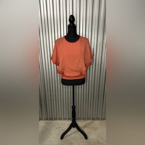 Women’s Andrew Marc New York Orange Baggy Short Sleever Blouse Top Size Medium